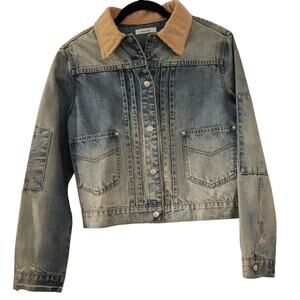 Jean Jacket cropped with embroidered stars corduroy collar distressed. Size xs/s